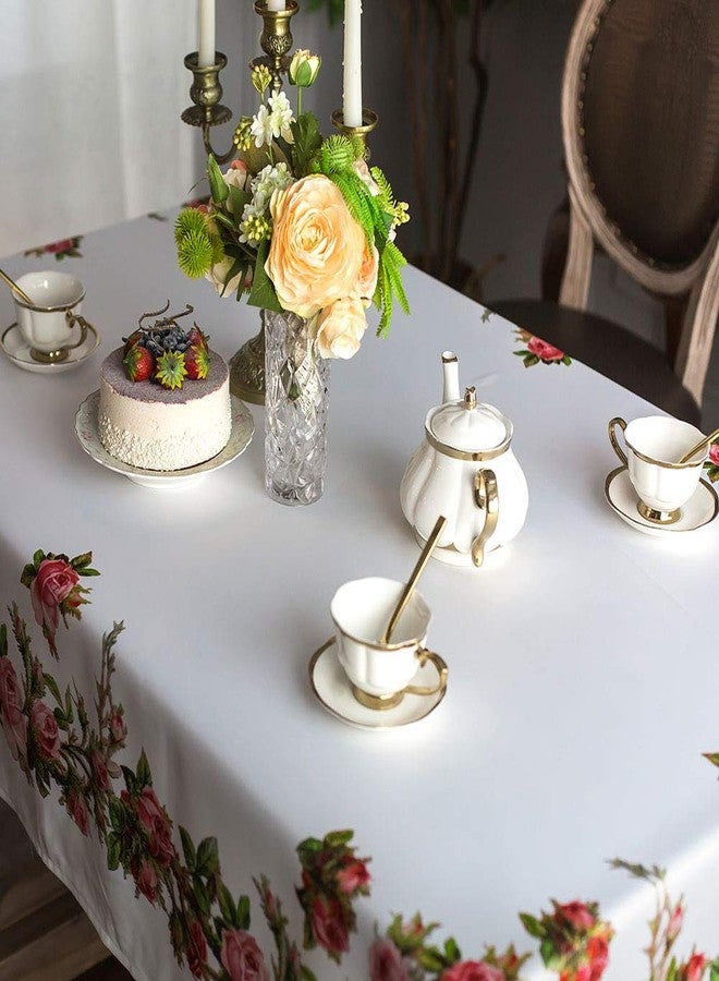 ARTABLE Rectangle Summer Tablecloth Farmhouse Tablecloths Printed Flower with Vintage Floral Patterns Table Cloth for Elegant Holiday Long Dinning Kitchen (Rose, 60 x 120 Inch) - Image 4